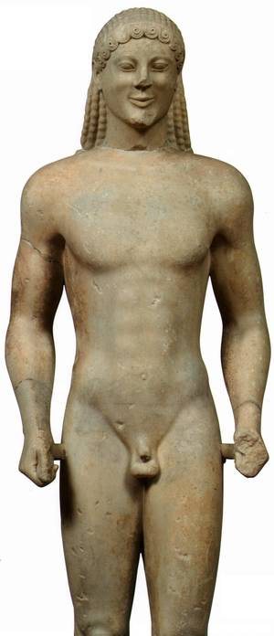 Kouros vom Apollonheiligtum auf dem Ptoion, Marmorstatue, 6. Jh. v. Chr., Archäologisches Museum Olympia. © The Hellenic Ministry of Culture and Tourism. Foto: Giannis Patrikianos