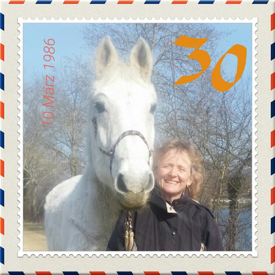 Im März 2016 hatte ich dann meinen 30. Geburtstag. Meine Pferdefrau, gerade 50 geworden, ließ sogar eine Briefmarke von uns anfertigen. - Ich glaube, sie liebt mich immer noch - und .... © Heike Veit