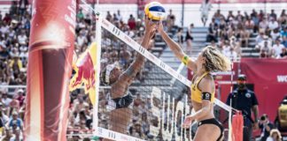 Weltmeisterschaft im Beachvolleyball in Wien – Titelgewinn ist schwieriger als bei Olympischen Spielen – Laura Ludwig und Kira Walkenhorst wollen den WM-Sieg Laura Ludwig bei der Weltmeisterschaft im Beachvolleyball 2017 in Wien am Netz.