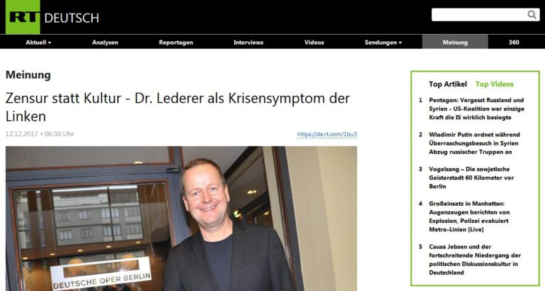 Zensur statt Kultur - Dr. Lederer als Krisensymptom der Linken
