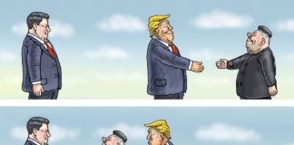 Wer wird in Singapur David und wer Goliath sein? – Donald Trump und Kim Jong-un geben die Richtung an Xi Jinping, Donald Trump und Kim Jong-un.