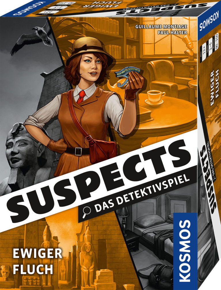 „Suspects: Ewiger Fluch“, ein Detektivspiel von Guillaume Montiage, Paul Halter und Émile Denis