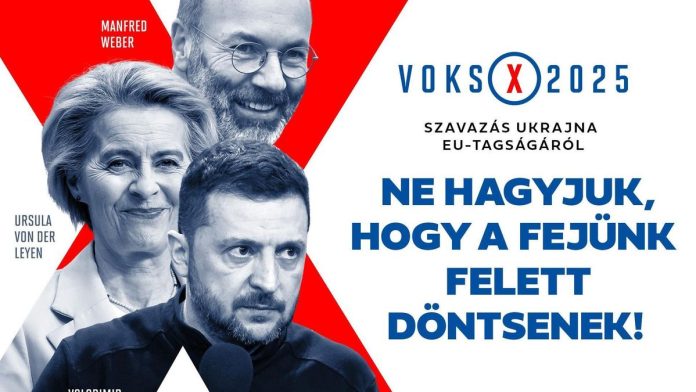 Plakatmotiv der ungarischen Abstimmung 2025 zum EU-Beitritt der Ukraine,© fidesz.hu