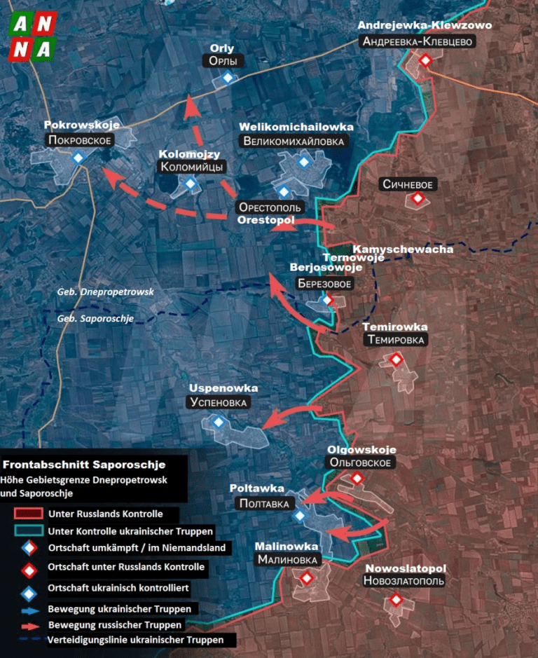Die Front der Faschisten in der Saporoschskaja oblast böselt nicht nur, sondern sie bröckelt auf einer Breite von 40 Kilometern