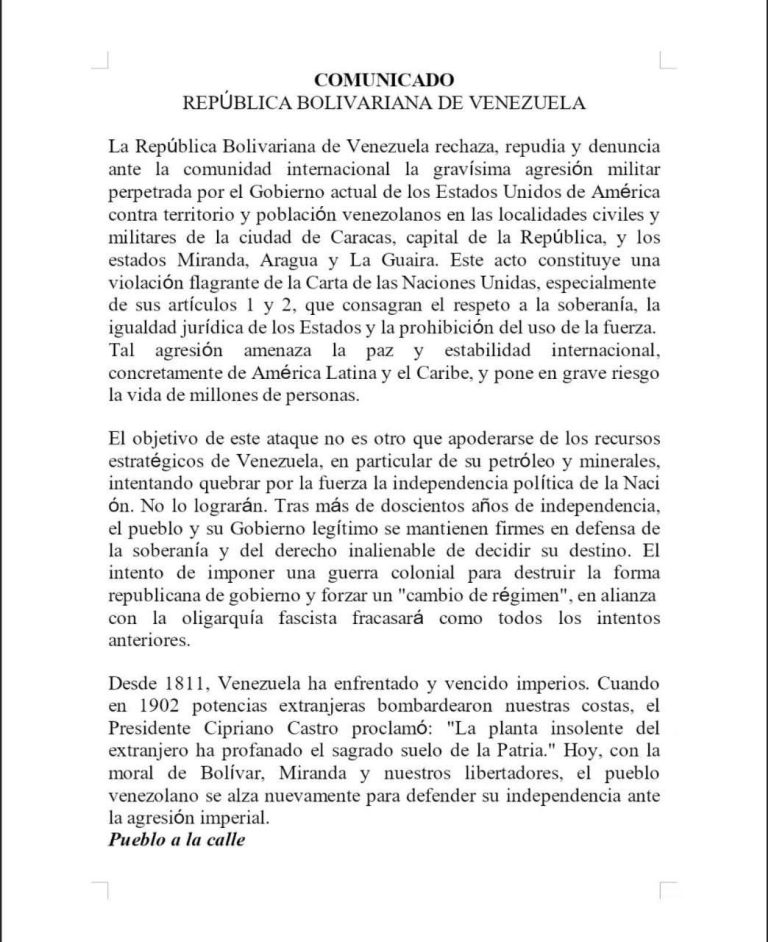 Dokumentation: „COMUNICADO REPÚBLICA BOLIVARIANA DE VENEZUELA“