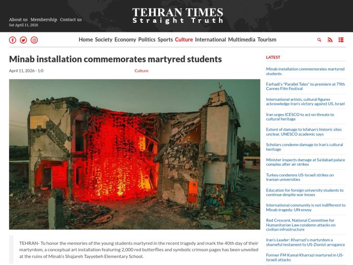 Mahnmal in Minab. Die neue Gedenkstätte erinnert an ein Kriegsverbrechen der VSA. Quelle: Tehran Times, 11.4.2026