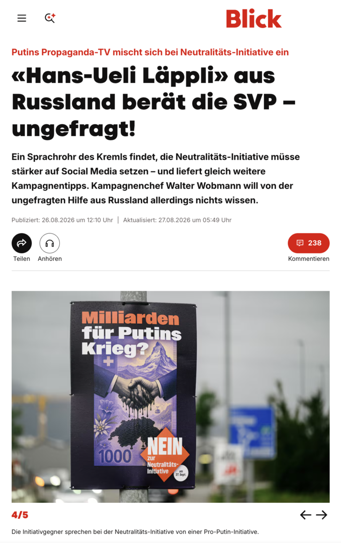 Hans-Ueli Läppli wird nicht nur in einer Überschrift im "Blick" genannt. Quelle: Ausschnitt aus einem Bildschirmfoto der Blick genannten Zeitung in der Schweizerischen Eidgenossenschaft vom 29.8.2026.