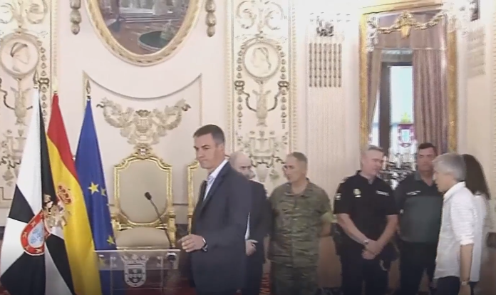 Pedro Sánchez am 31.7.2026 in Ceuta, Königreich Spanien. Quelle: Regierung des Königreiches Spanien, Ausschnitt aus einem Bildschirmfoto eines Videos.